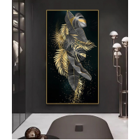 Decoration Home Wall Painting Black Color With Gold Feather